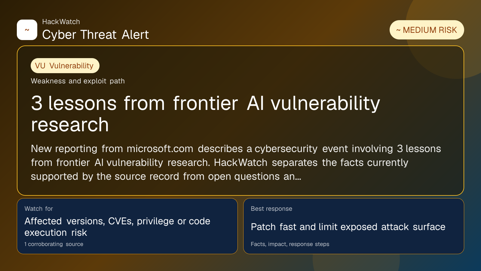 3 lessons from frontier AI vulnerability research - HackWatch vulnerability alert image