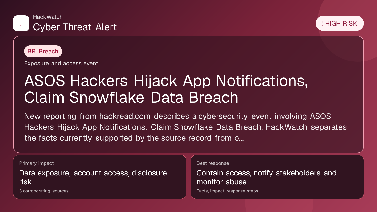 ASOS Hackers Hijack App Notifications, Claim Snowflake Data Breach - HackWatch breach alert image