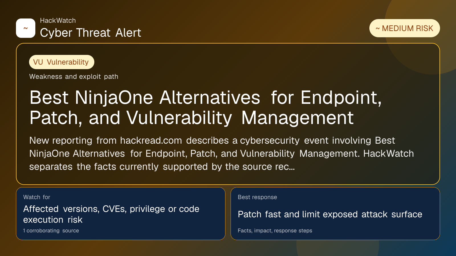 Best NinjaOne Alternatives for Endpoint, Patch, and Vulnerability Management - HackWatch vulnerability alert image