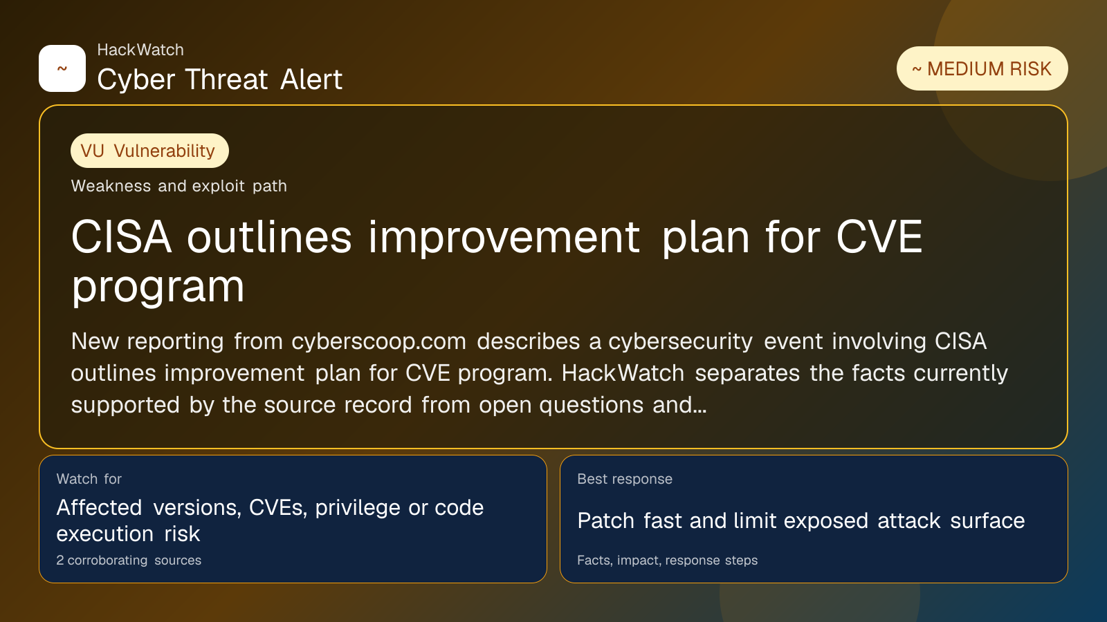 CISA Whitepaper Charts Path to Establishing and Maturing CVE Program Quality - HackWatch vulnerability alert image