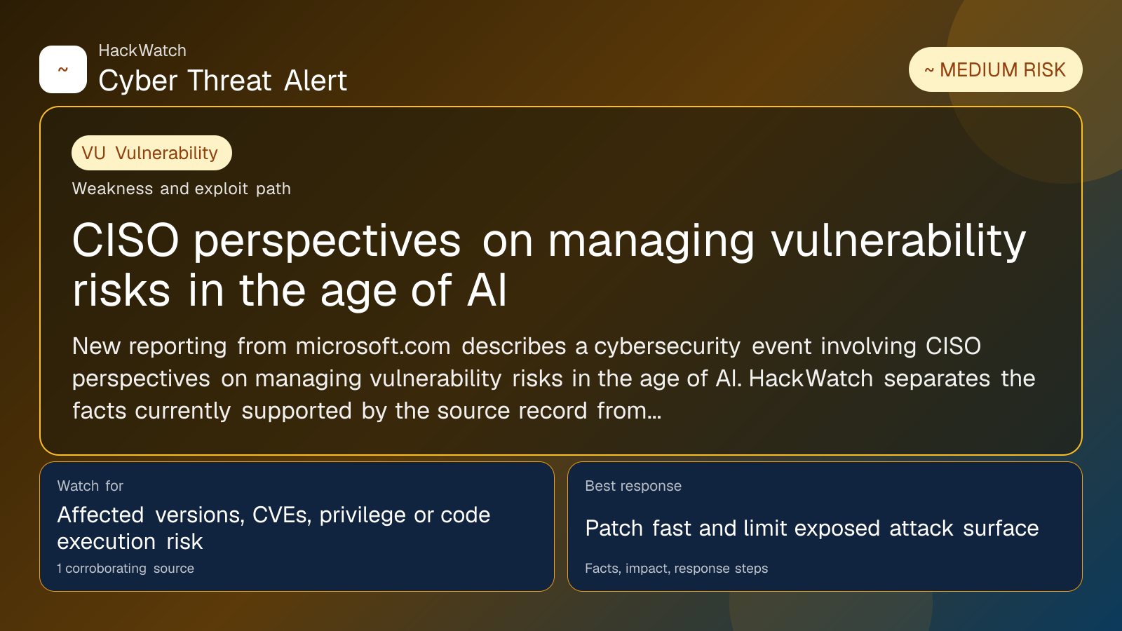 CISO perspectives on managing vulnerability risks in the age of AI - HackWatch vulnerability alert image