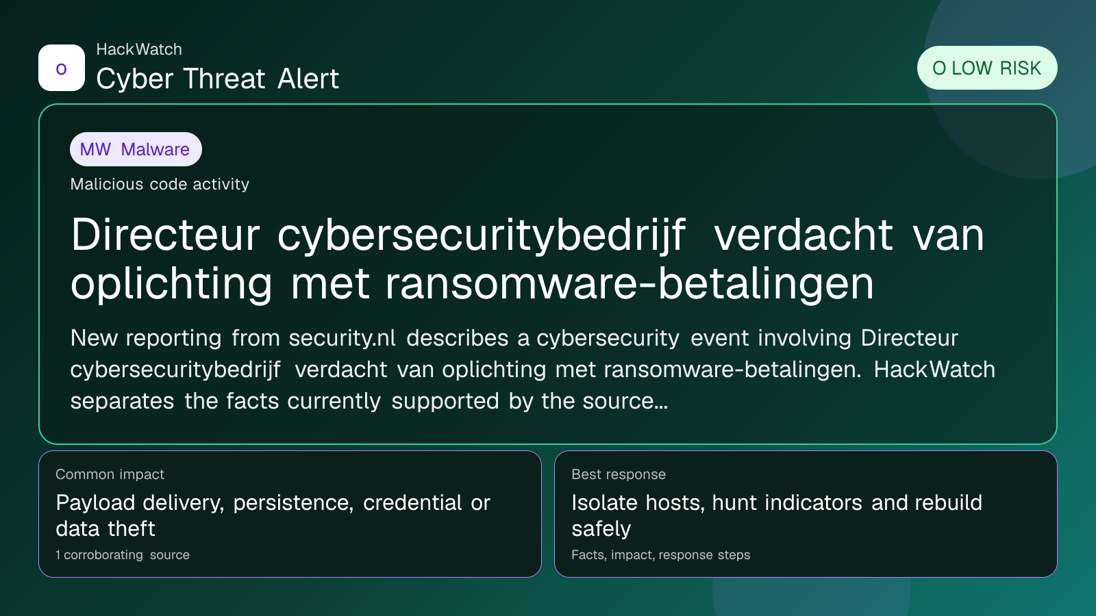 Directeur cybersecuritybedrijf verdacht van oplichting met ransomware-betalingen - HackWatch malware alert image