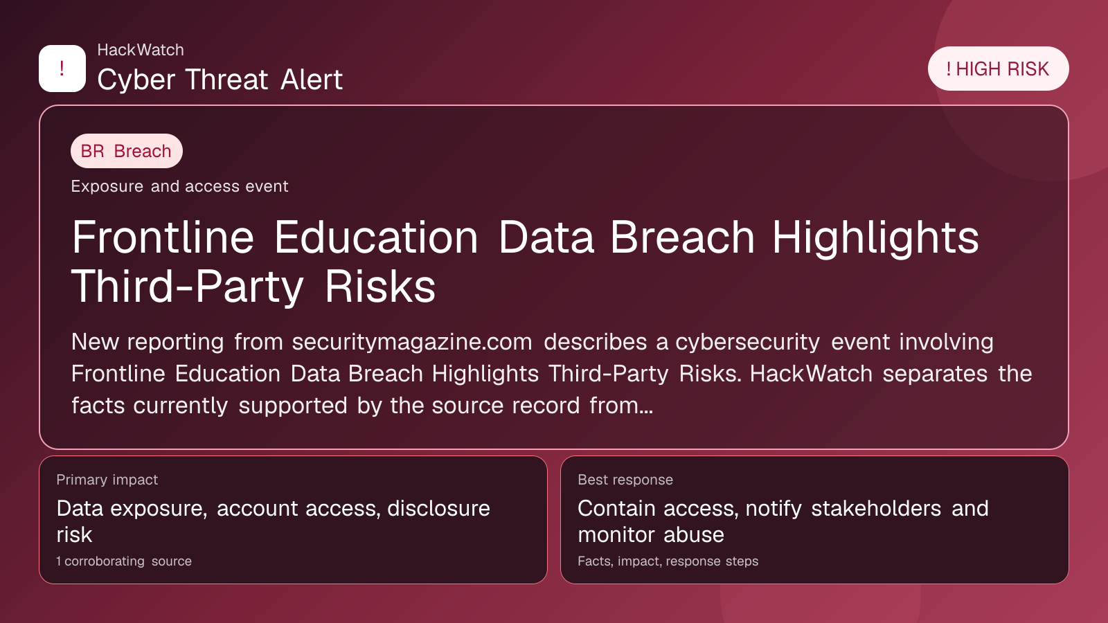 Frontline Education Data Breach Highlights Third-Party Risks - HackWatch breach alert image