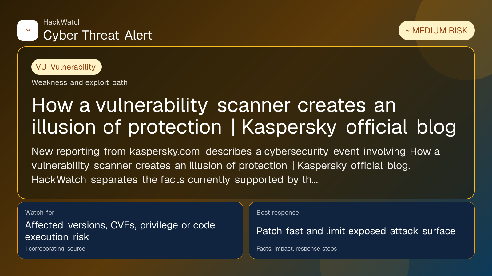 How a vulnerability scanner creates an illusion of protection | Kaspersky official blog - HackWatch vulnerability alert image