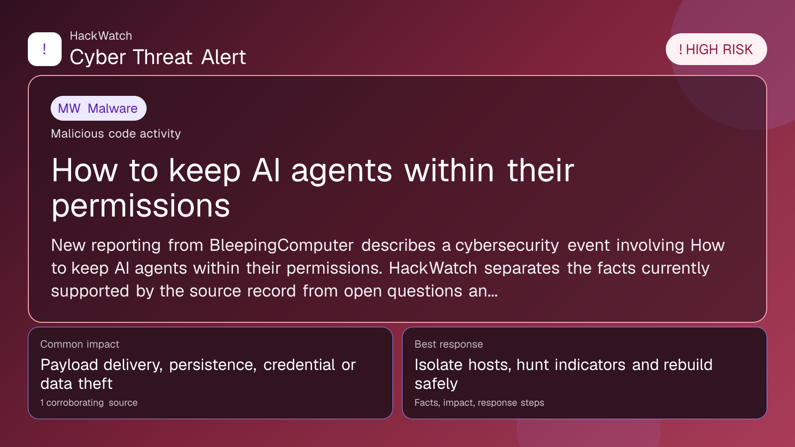 How to keep AI agents within their permissions - HackWatch malware alert image