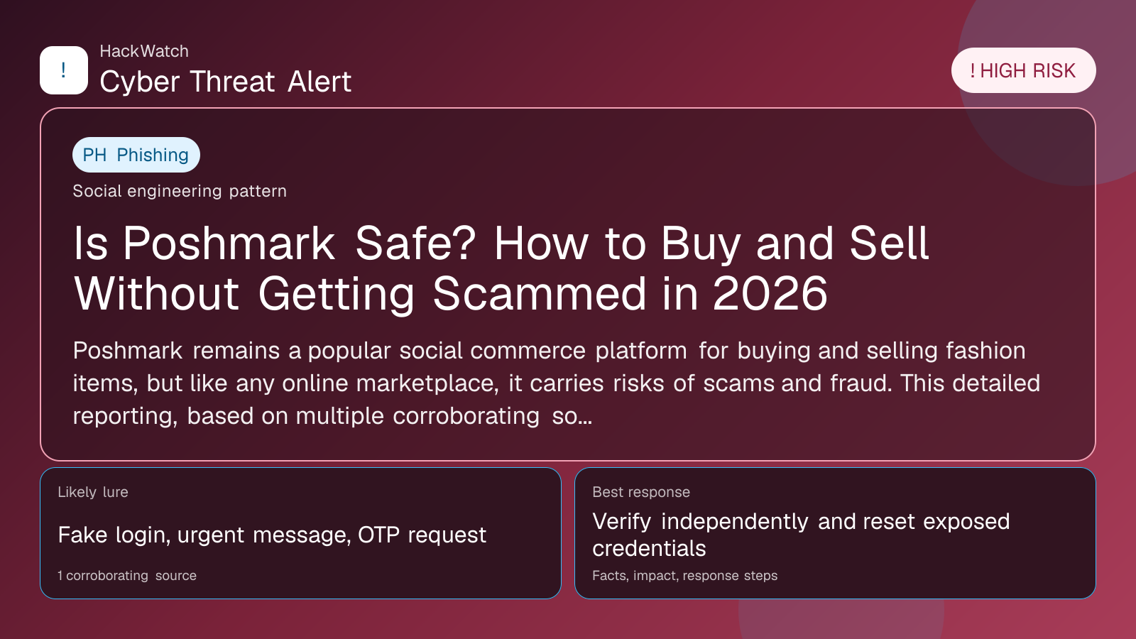 Is Poshmark Safe? How to Buy and Sell Without Getting Scammed in 2026 - HackWatch phishing alert image