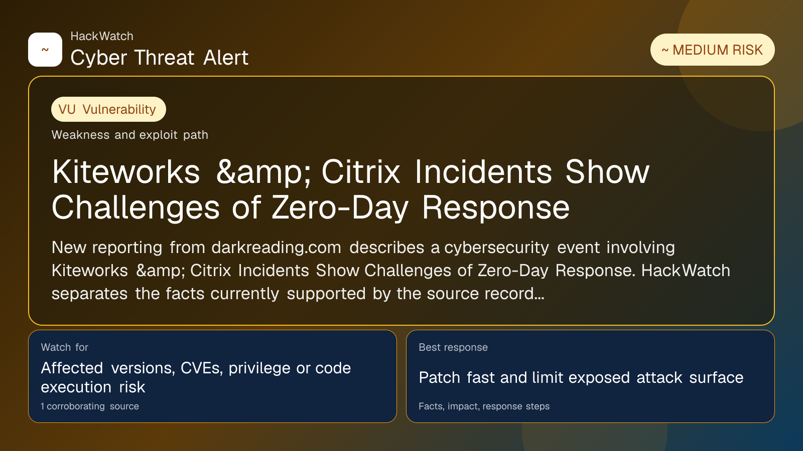 Kiteworks &amp; Citrix Incidents Show Challenges of Zero-Day Response - HackWatch vulnerability alert image