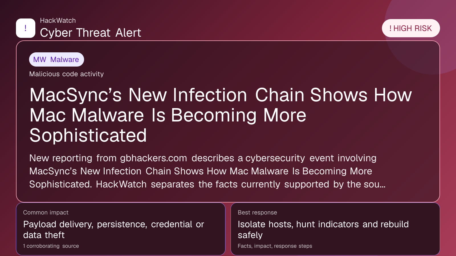 MacSync’s New Infection Chain Shows How Mac Malware Is Becoming More Sophisticated - HackWatch malware alert image