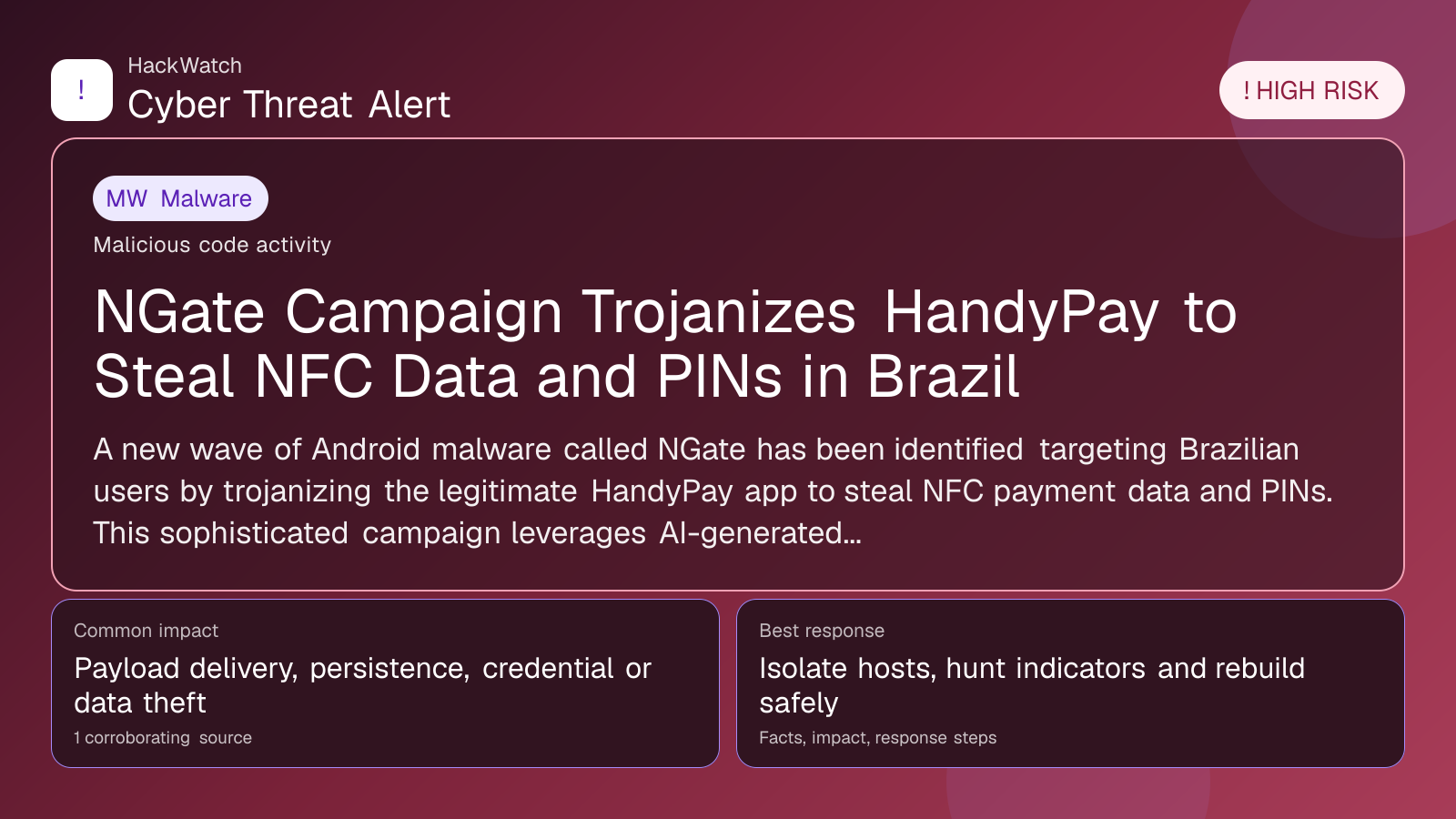 NGate Campaign Trojanizes HandyPay to Steal NFC Data and PINs in Brazil - HackWatch malware alert image