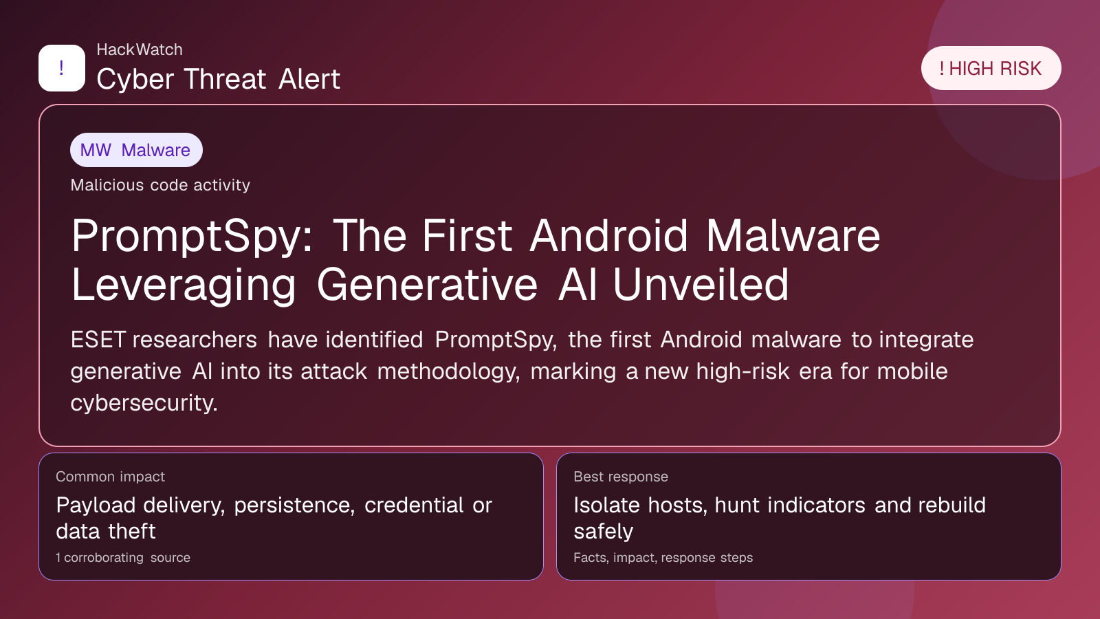 PromptSpy: The First Android Malware Leveraging Generative AI Unveiled - HackWatch malware alert image