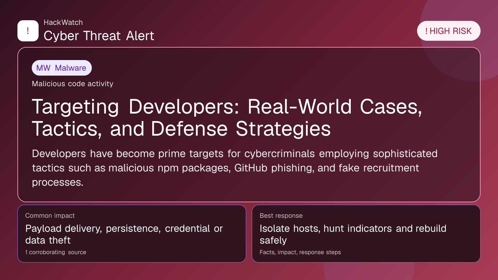 Targeting Developers: Real-World Cases, Tactics, and Defense Strategies - HackWatch malware alert image