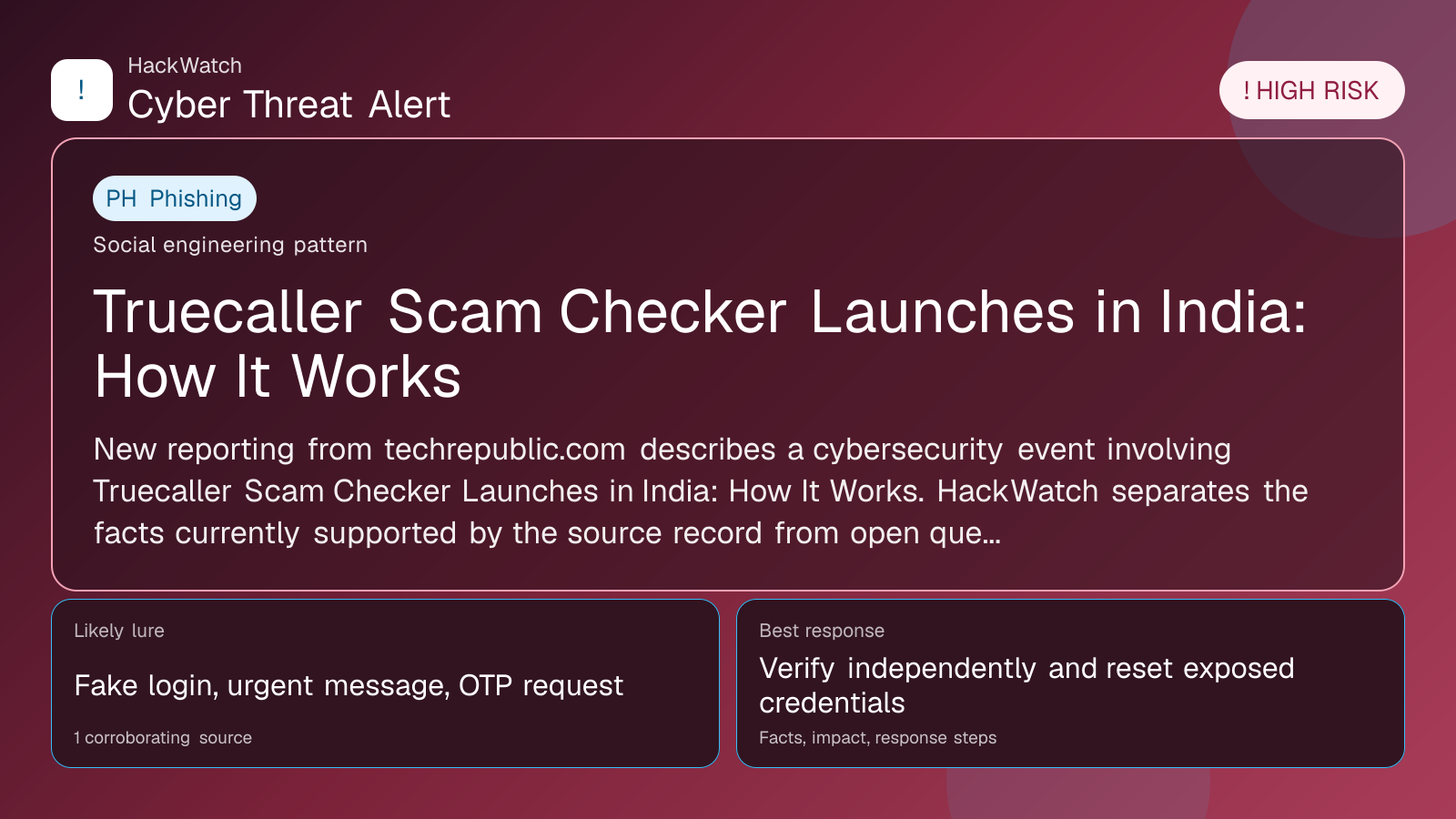 Truecaller Scam Checker Launches in India: How It Works - HackWatch phishing alert image