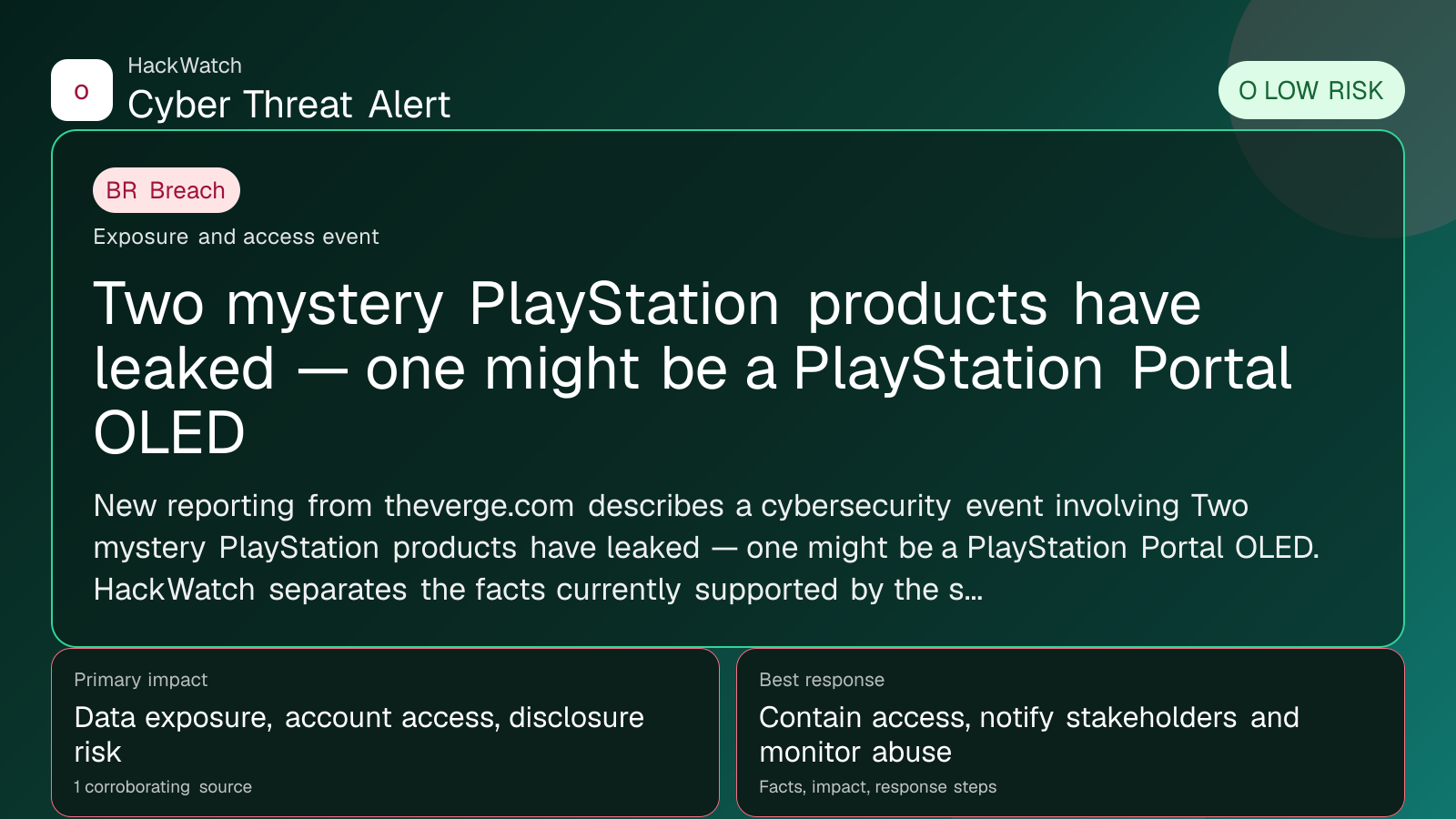 Two mystery PlayStation products have leaked — one might be a PlayStation Portal OLED - HackWatch breach alert image