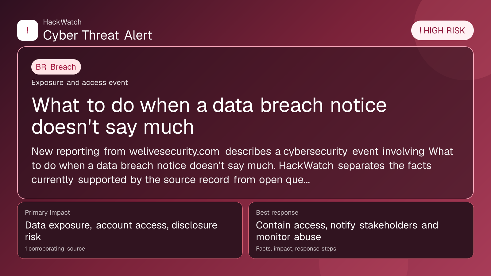 What to do when a data breach notice doesn't say much - HackWatch breach alert image
