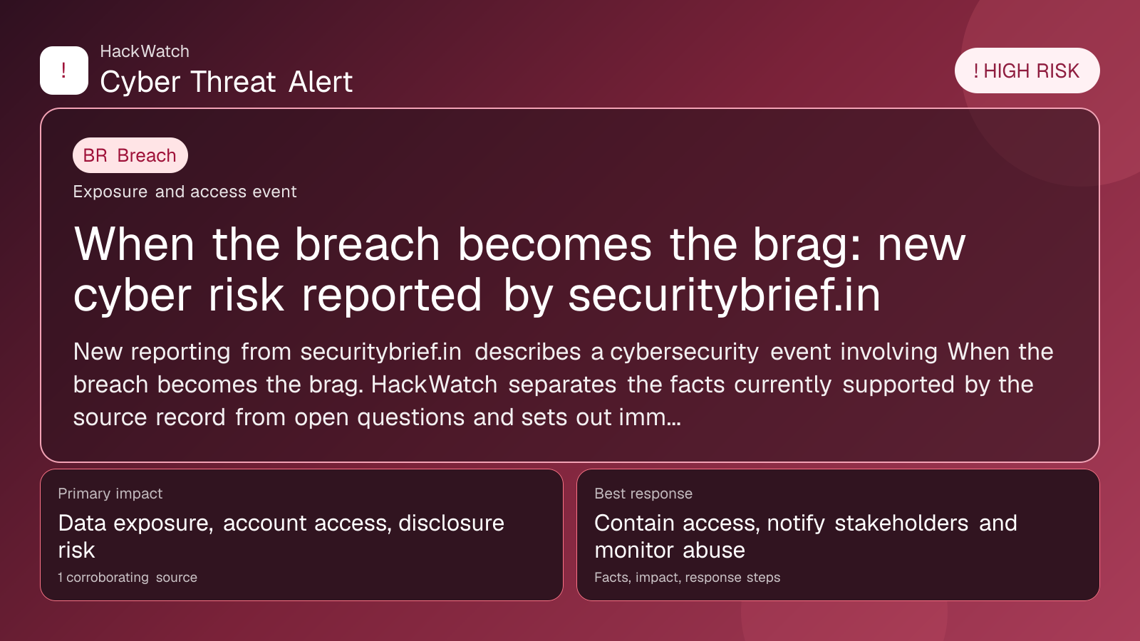 When the breach becomes the brag: new cyber risk reported by securitybrief.in - HackWatch breach alert image